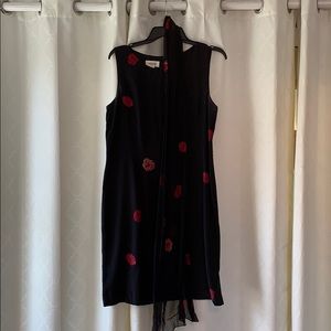 Woman’s black floral dress with scarf!